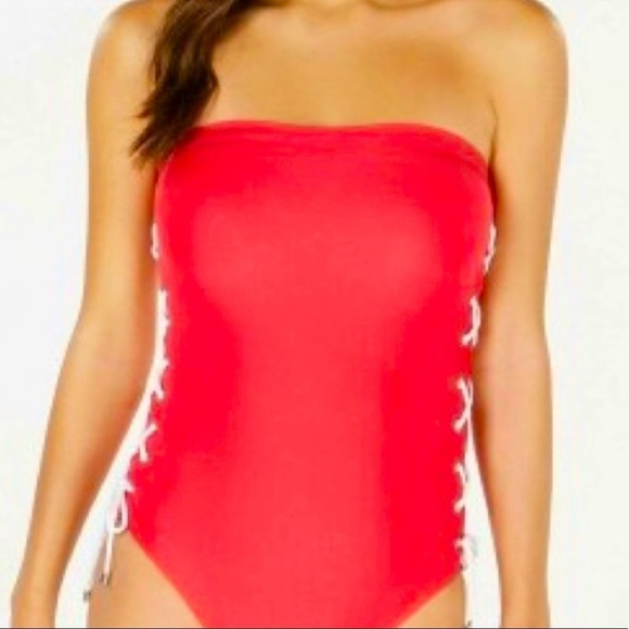 Tommy Hilfiger Lace-Up Bandeau One-Piece Swimsuit - Picture 1 of 8